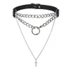 Choker Punk Cross Chain Necklace With Lock Goth Collar Pendant Women/men Black Leather Emo Cool Jewelry