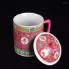 Tazze Piattini Jingdezhen Rosso pastello dipinto a mano Una lunga vita Tazza da tè Tazza di porcellana Teaset Onsale-