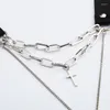 Choker Punk Cross Chain Necklace With Lock Goth Collar Pendant Women/men Black Leather Emo Cool Jewelry