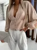 Women's Blouses French Lantern Sleeve Chic Crop Top Women Sexy Deep V-neck Solid Shirts Elegant Simple Satin Blouse 2023 Spring Blusas