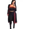 Robes décontractées à la mode Ensembles de 3 pièces rayés Tenues pour femmes Longue cape Salopette sans bretelles Body Femmes Réservoirs Legging Vêtements Jupes mi-longues Chemise Chemisier Taille S-3XL