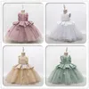 Robes de fille Yoliyolei Shiny Party Princess Dress Retro Formal Clothing Christmas Flower Girl 3D Pattern Elegant Kids Dresses for Girls W0314
