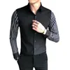 Chemises habillées pour hommes 2023 Chemise à manches longues Hommes Vêtements Noir / Blanc Slim Fit Mâle Prom Party Bar Business Banquet Couture Tuxedo Tops