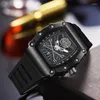 Relógios de pulso Luxo Top Brand Watch for Men Skull Diamond Unique Design Design Wristwatch Hip Hop Calendário Relógios masculinos Tonneau Relloj Hombre