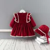 Robes de fille vêtements d'hiver bébé filles vêtements de noël ensemble enfants robes épaissir velours robe filles vêtements avec chapeau pour le nouvel an 0-4T W0314