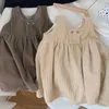 Flickans klänningar Baby Girl Dress Spring Autumn Children Clothes 2st Set Korean Kids Vest Princess Dress 1-6 år Girls Casual Loose Dress Suit W0314