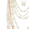 Anhänger Halsketten Perlenkette Ohrring Set Rrtro 1920er Jahre Flapper Great Gatsby Schmuck Damen Bühne Hochzeit Party