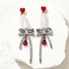 Dangle Earrings Mwsonya Fashion Rhinestone Bowbnot For Women Red Love Heart Pearl Long Korean Jewelry Gigt