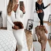 Casual jurken herfst/winter breien vrouwelijke kleding sexy bodycon jurk rits zipper v-neck pit strip night elegant roze voor meisjescasual