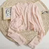 Bluzki damskie Koszula Blusas Mjer 2023 Spring Delikatna koronkowa kurtka kardigan Słodka szal cienki filtr przeciwsłoneczny Top Ruffle Pink Bluzka