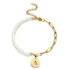 Bracelets porte-bonheur en acier inoxydable imité chaîne de perles initiale 26 Alphabet nom Bracelet pour femmes filles lettre bijoux de mariage