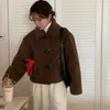 Damesjassen CP Koreaanse revers Dames Modehoornknop Lamb Wol Coats Elegant Comfortabele verdikte jas Vrouwelijke dames DE01