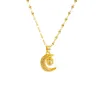 Catena con ciondolo da donna a forma di luna, moda, piuttosto reale, in oro giallo 18 carati, classico regalo di gioielli da donna