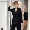 Kvinnors tvåbitar byxor 2023 Spring Fashion Women Lace Up Pant Suits notched Blazer Jackor Office Lady Wear Female 2 Set Autumn