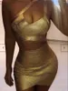 Werkjurken Beaukey Sexy Gold Foiling Bandage Set Shiny Hollow Metalic Top Rok Party Night Club 2 Pieces Slim Elastic Cross V Two