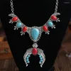 Hangende kettingen verzilverde legering ox kopvorm stapelbare groene turquoises stenen link ketting ketting decoratie sieraden