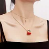 Anhänger Halsketten Damen Rote Kirsche Mehrschichtige Pfirsich Herz Halskette Temperament Frucht Schlüsselbein Kette Exquisiter Schmuck