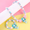 Necklace Earrings Set 2pcs/Set Fashion Natural Wood Beads Jewelry Cute Animal Pattern Bracelet For Kids Party Girl Birthday Gift