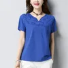 Women's Blouses Summer 2023 Women Ladies Orange Grey Blue Embroidery Loose Linen Blouse Korea Style Slim Woman Embroidered