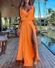 Vestidos casuais Mulheres Moda de verão sem mangas Sexy High Slit Slit Plain V MAXI DIÁRIO DOILY DRESS VESTIDOS COM BRA TOP MULHER ROUS