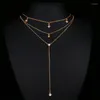 Kedjor Daxi Vintage Multilayer Crystal Pendant Chain Halsband för kvinnor 2023 Guldfärgpärlor Moon Star Horn Crescent Stainless Steel L