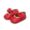 Primeros caminantes 2023 Bow Lace Baby Girls Zapatos individuales Soft TPR Sole Infant Cuna Pu Cuero Princesa