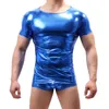 T-shirts pour hommes en cuir PU hommes Latex Look humide scène spectacle danse Clubwear T-shirts décontracté à manches courtes hauts serrés T-shirts Streetwear