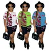 2023 Kvinnor Tracksuits Two Piece Set Short Sleeve Print T-shirts Suit Summer Women Kläder Fashion Print 2 Piece Shorts Set