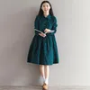 Casual Dresses Mori Girl Autumn Winter Women Lolita Dress Blue Green Cartoon Print Vestidos Preppy Cute Kawaii Elegant Corduroy MH317