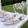 Rene Caovilla High Heel Sandals Butterfly Flower Decorative 9.5CM Women Dress Shoes Snake Wrapped Feet Rings Summer Open Toe Pearl Designer Factory Shoe