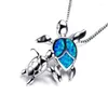 Pendant Necklaces Fashion Tortoise Mother & Child Necklace Blue Opal Animal Statement For Women Kids Boho Jewelry Drop
