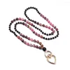 Hangende kettingen 108 Japamala rhodonite zwart onyx geknoopte ketting boho leraar lanyard badge handgemaakte sieraden