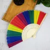 Home Decoratie Regenboog Hand vastgehouden vouwventilator zijde vouwen handventilator vintage stijl regenboogontwerp gehouden fans voor verjaardagsgraduatie vakantie 0319