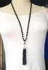 Pendant Necklaces Black Tourmaline Onyx Crystal Beads Tassel Stone Knot Handmade Necklace 30inchPendant NecklacesPendant