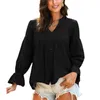 Camicette da donna Camicie Camicia ampia da donna Tinta unita Scava fuori Manica svasata Scollo a V Button Down Cardigan Office Lady Top Nero / Bianco / Blu