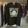 2023 Designer Shirt Rhude Shirts Summer Mens T Shirts Casual Short Sleeved Womens Rhudes Designers for Men Tops T-shirts Clothing US Size S-XXL