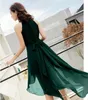 Abiti da festa 2023 Abito da cocktail in chiffon corto davanti lungo dietro verde scuro verde scuro Halter Elegante Robe De Soriee