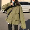 Kvinnorjackor Kvinnor Basic Cargo Jacket Loose Harajuku Streetwear Outwear Korean Style Vintage Windbreaker Casual Coats Korte Dames Jassen