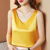 Damestanks Oversize Women's Blouse 2023 Summer Sling Satin Micro-Elasticiteit Vest Shirt V-nek Kruis terug casual losse vrouwelijke tops