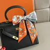 Designer-Schal mit Blumenmuster, Seidenschal, Stirnband für Damen, modische Schals, Schultertasche, Gepäck, Band, Kopfwickel, doppeltes Band, Geschenk für Damen, Orange, 5 x 85 cm