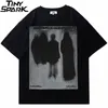 Masculino masculino masculino Hip Hop STREETHEATE Dark Style Shadow Tshirt impresso 2023 Summer Manga curta Tshirt