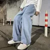 Mens Jeans Korean Fashion Loose Classic Straight Baggy Wide Leg Trousers Street Hip Hop Pants 3XL Black Grey Blue 230317