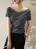 Женская футболка BOBOKATEER, летняя одежда для женщин, модная полосатая вязаная футболка с v-образным вырезом, повседневная футболка Femme Camisetas, топ с короткими рукавами 230320