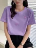 Women's T-Shirt TuangBiang Summer Embroidery Love Women Cotton Blue T-Shirt Korean Casual O-Neck Short Sleeve Soft Tshirt Purple Female Top 230320