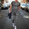 Herrspåriga Leopard Print T-shirt Trousers Fashion Men's Streetwear Sports Short Sleeve T Shirtpants 2 PCS Set Men Tracksuit Jogging 230317