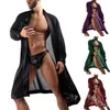 Heren gewaden Europese en Amerikaanse vaste kleur Lange mouwen Long-mouwen Cardigan Midden-Lange Sexy Night-Robe Pyjama's Mens Robe 230320