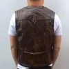 Herenvesten Cowhide Echte lederen mannen Bruin vest mannelijke mouwloze jas Dikke hoogwaardige motorfiets Multi Pocket Zipper 230320