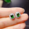 Stud Earrings Attractive Clear Green Diopside For Women Jewelry Oval Natural Gem Real 925 Silver Gift Birthstone