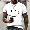 Wangcai01 DIY T-shirt Yeni modaya uygun yaz moda düz renk erkek kadın kadın modelleri T-shirt Simp 3D komik smiy yüz baskısı gevşek kısa sevev üstleri tshirts 0320h23