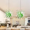 Lustre de vidro soprado à mão lustre verde lâmpadas pendentes contemporâneas lustre de vidro borossilicato para iluminação de teto de hotel em casa acessórios pendurados de luxo LR1462